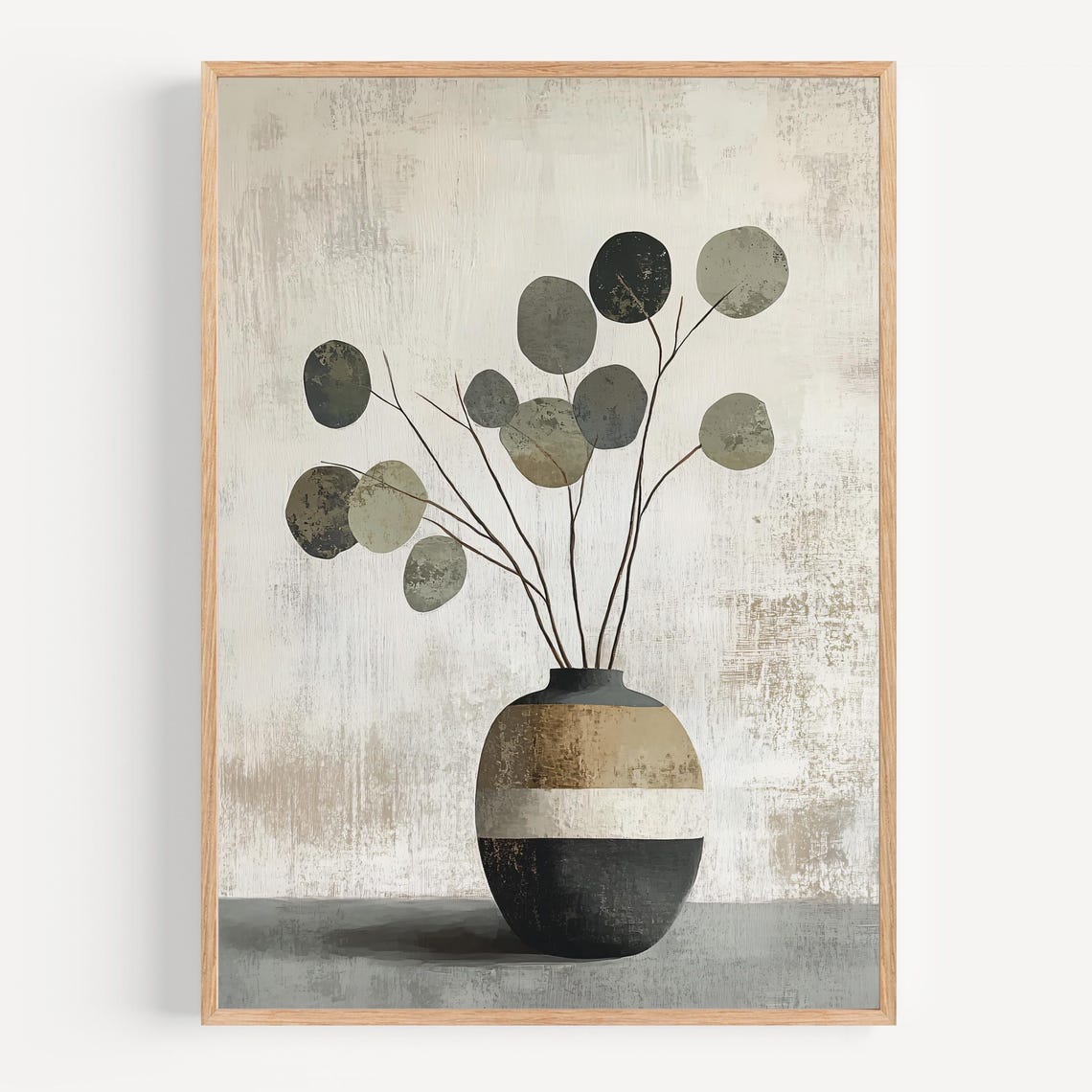 Minimalist Eucalyptus Leaves in a Striped Ceramic Vase Art Poster - Image 2