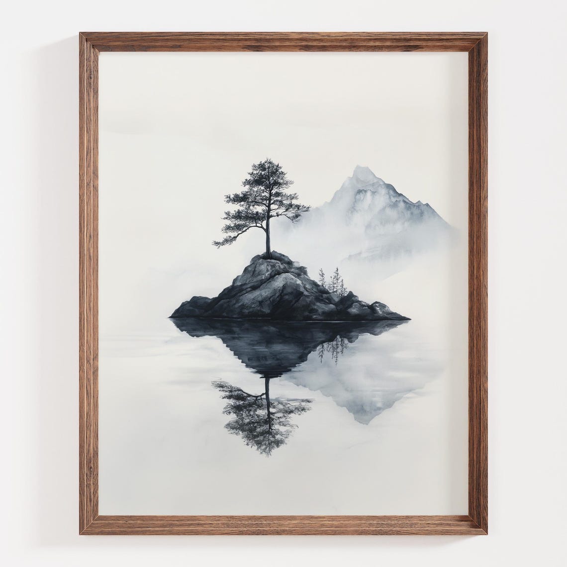Lone Pine Tree on a Rocky Island Watercolor Reflection Poster - Image 4