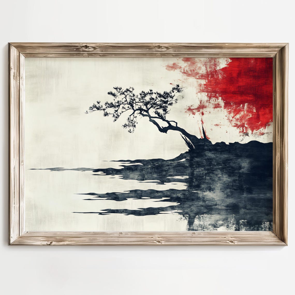 Artistic Bonsai Tree Print Japanese Sumi E Style Art Japanese Ink Wash Art Zen Decor Minimalist Painting Red And Black Decor Gift For - Image 4