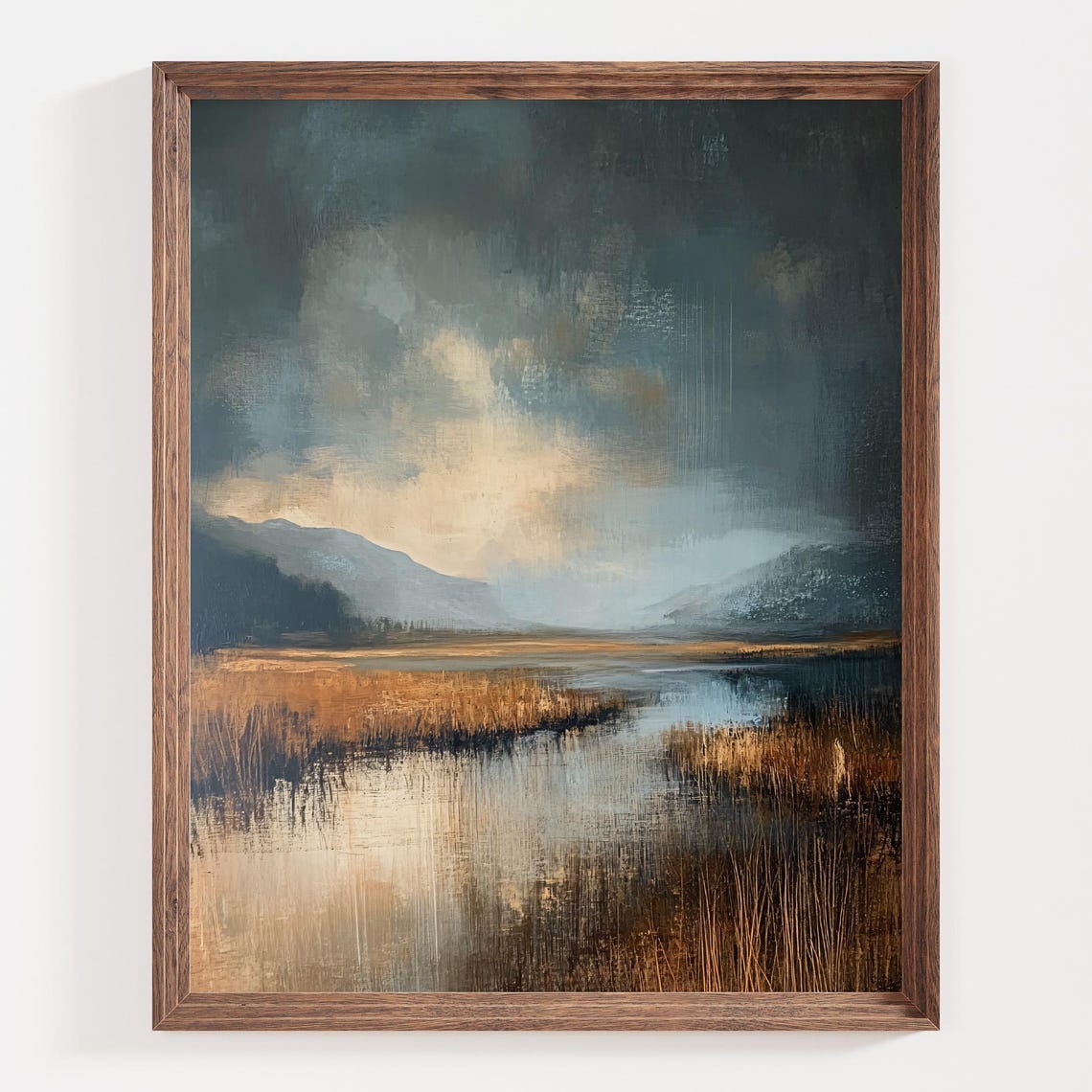 Golden Reeds And Still Water Under A Stormy Marshland Sky Poster - Image 4