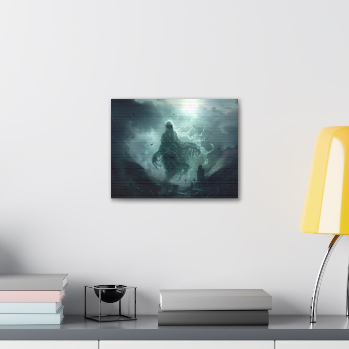 Foggy Moonlit Haunted Ghost Misty Graveyard Spooky Night Wall Art - Image 2