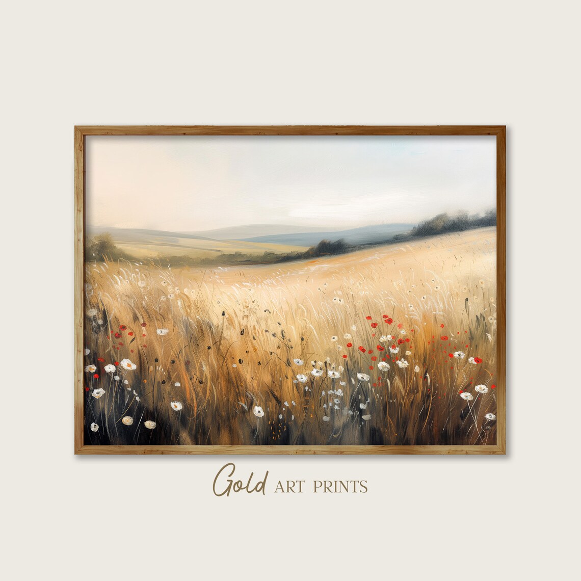 Golden Wheat Field Red Poppies White Daisies Summer Oil Painting Poster