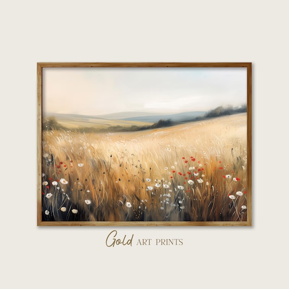 Golden Wheat Field Red Poppies White Daisies Summer Oil Painting Poster