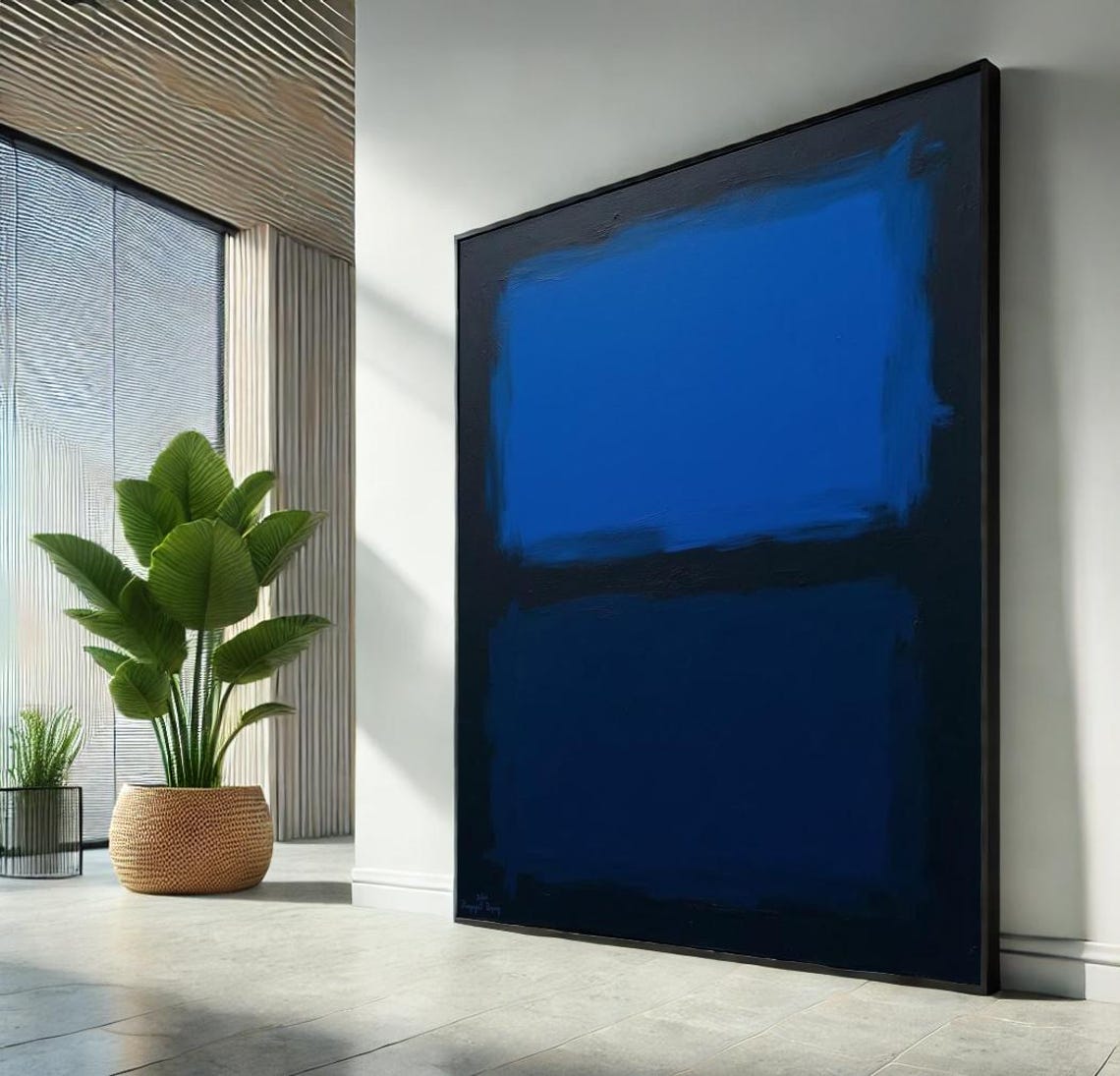 Deep Blue Color Field Blocks Modern Minimalist Abstract Poster