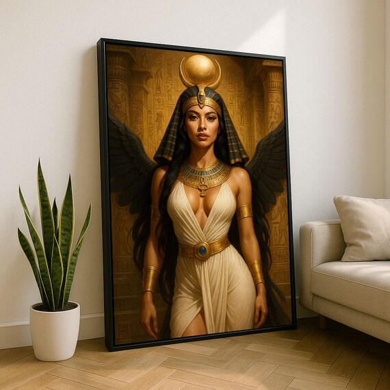 Regal Egyptian Goddess With Wings Gold Headdress Portrait Poster