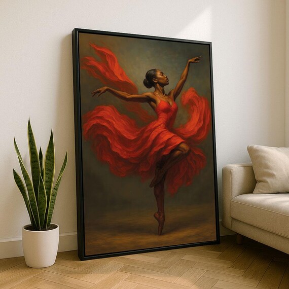 Elegant African Dancer Canvas Wall Art Print Red Living Room Decor Statement Piece