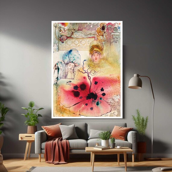 Salvador Dali Surrealist Dreamscape Watercolor Reproduction Poster