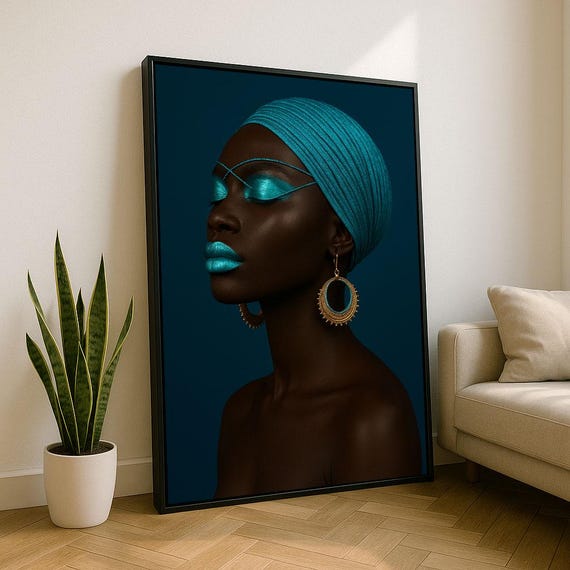 Bold African Woman Portrait Canvas Wall Art Print Modern Living Room Decor Statement Piece