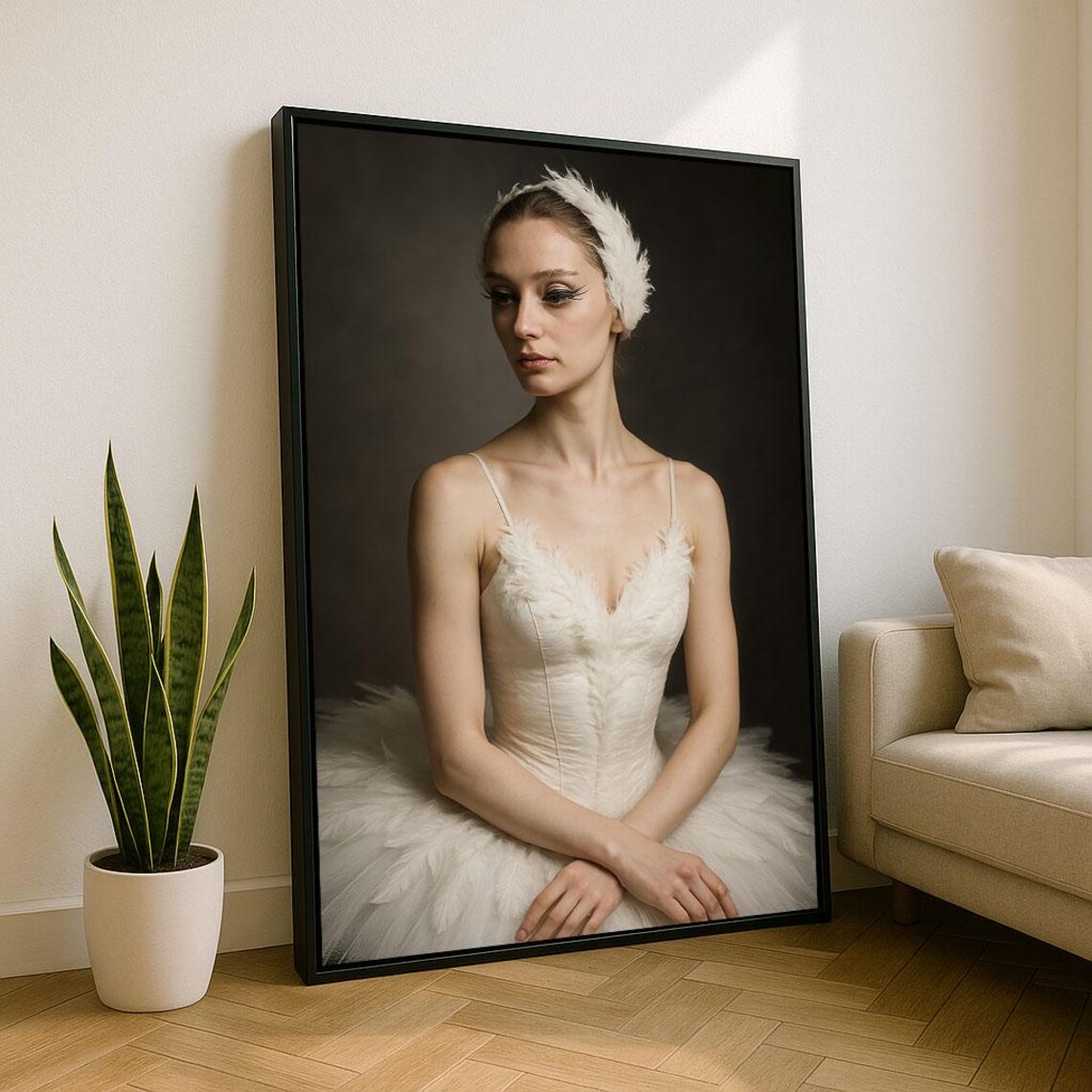 Swan Lake Ballerina In White Feather Costume Portrait Art Poster