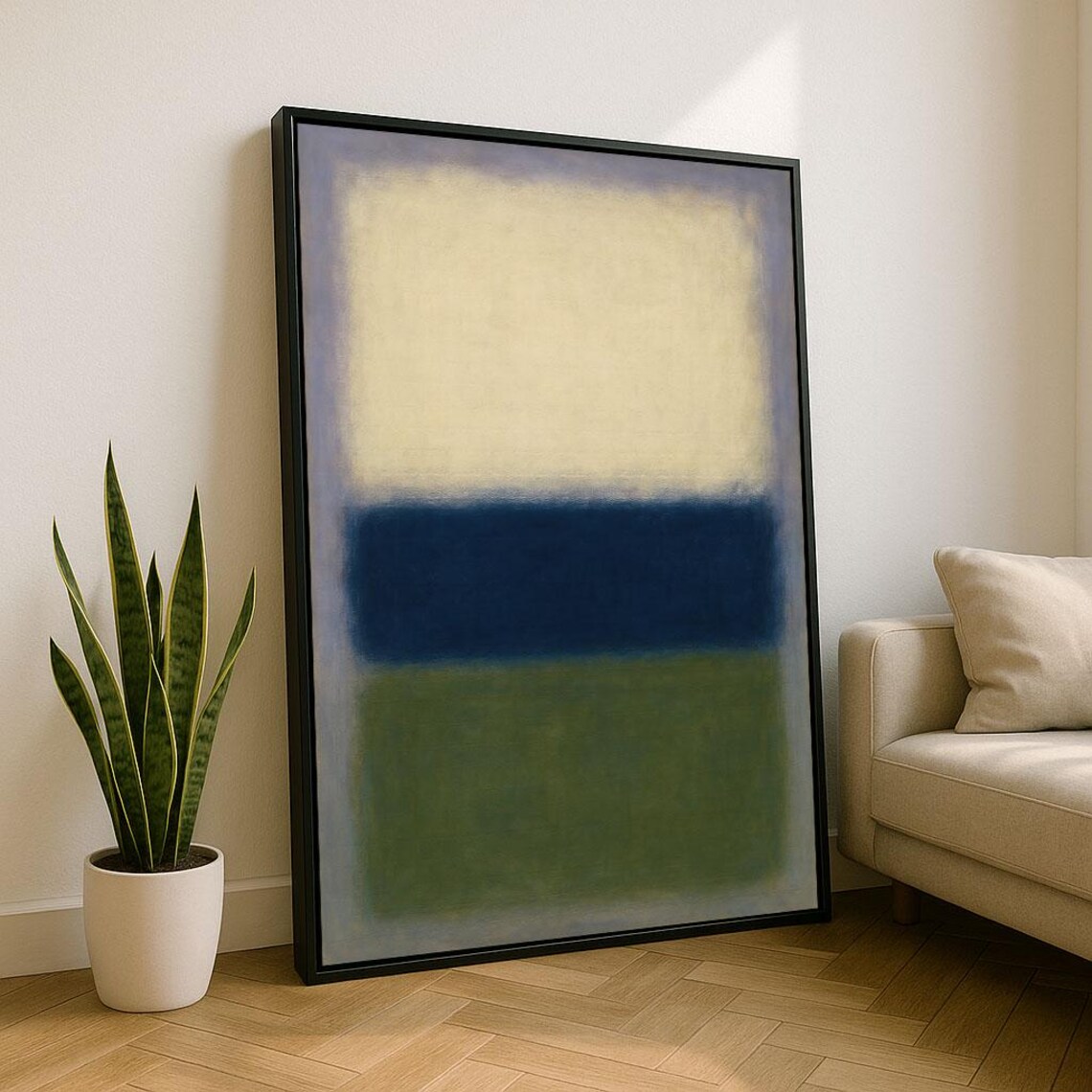 Cream Navy And Olive Green Rothko Style Color Field Art Poster