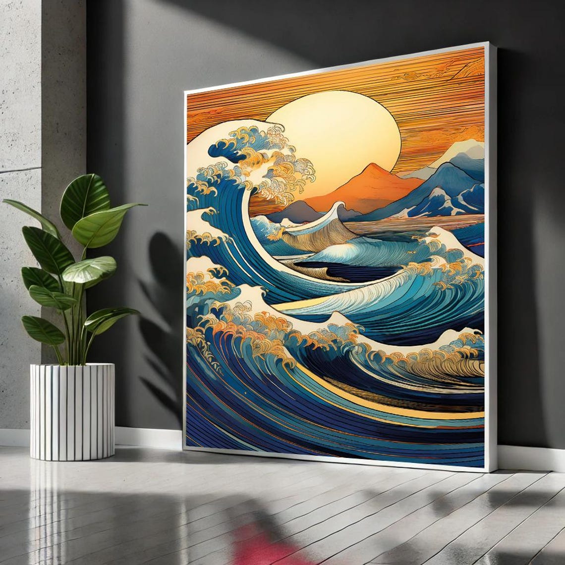 The Great Wave Dawn Sun Mount Fuji Rolling Waves Japanese Art Poster