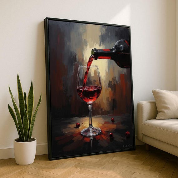 Rich Wine Pouring Canvas Wall Art Print Bold Modern Kitchen Decor Statement Piece