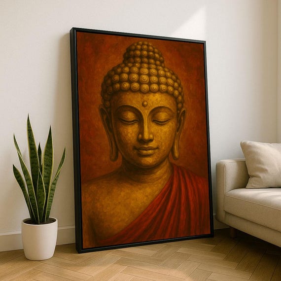 Serene Buddha Portrait Canvas Wall Art Print Warm Tones Living Room Decor Statement Piece