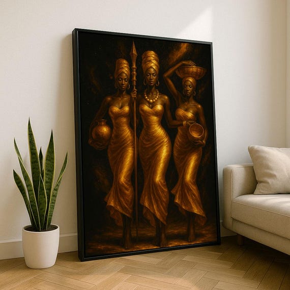 Bold African Women Portrait Canvas Wall Art Print Golden Tones Living Room Decor Statement Piece