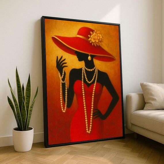 Bold African Woman In Red Hat Canvas Wall Art Print Modern Living Room Decor Statement Piece