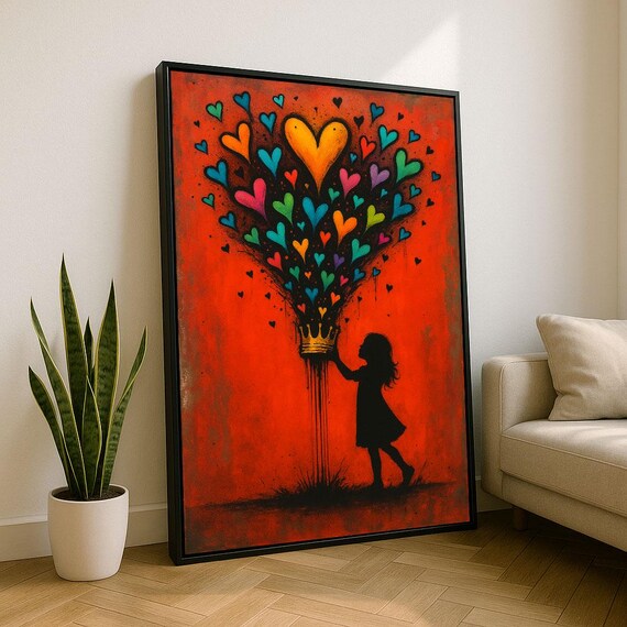 Girl Silhouette With Bursting Hearts Crown Red Background Street Poster