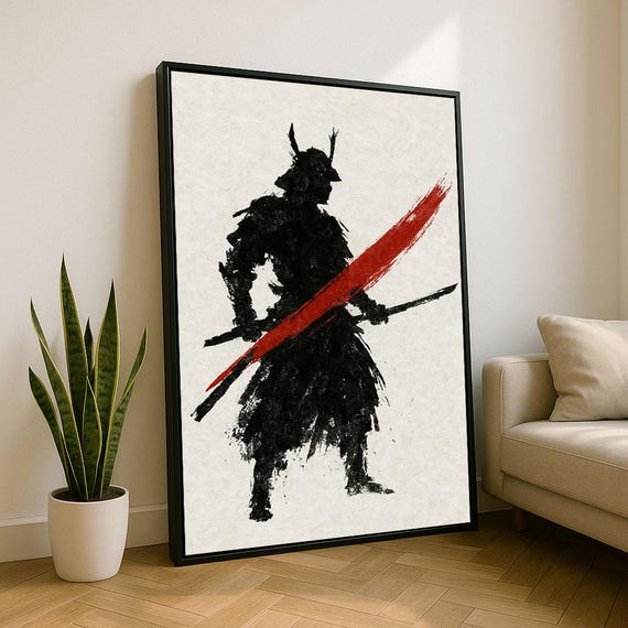 Fierce Samurai Warrior Canvas Wall Art Print Bold Japanese Fighter Living Room Decor Statement Piece