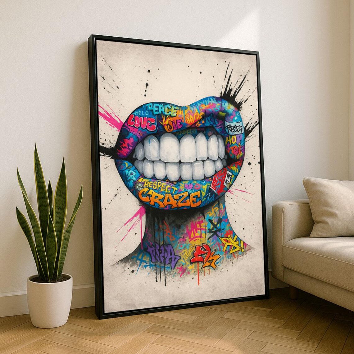 Bold Graffiti Tattoo Lips Street Art Colorful Urban Love Poster