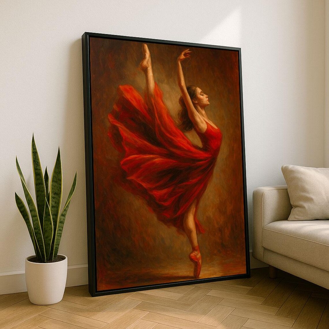 Ballerina Red Dress Amber Glow Dancing Pointe Elegant Poster