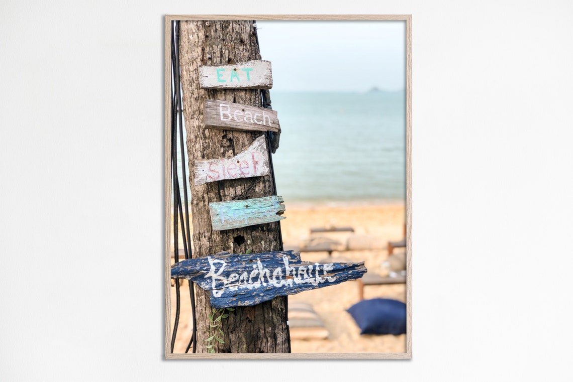 Rustic Beach Signs Eat Beach Sleep Photography Coastal Decor Poster