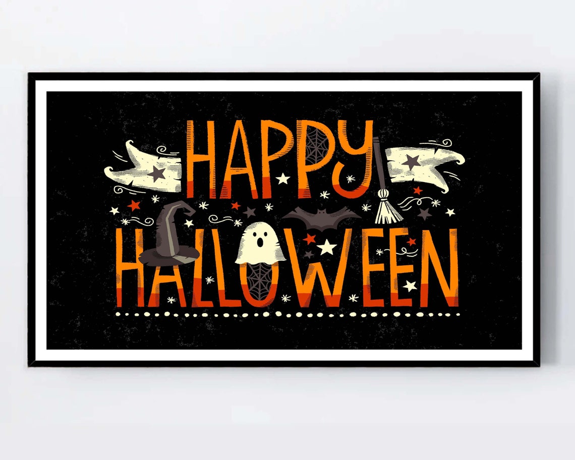 Happy Halloween Hand Lettered Orange Typography Holiday Poster