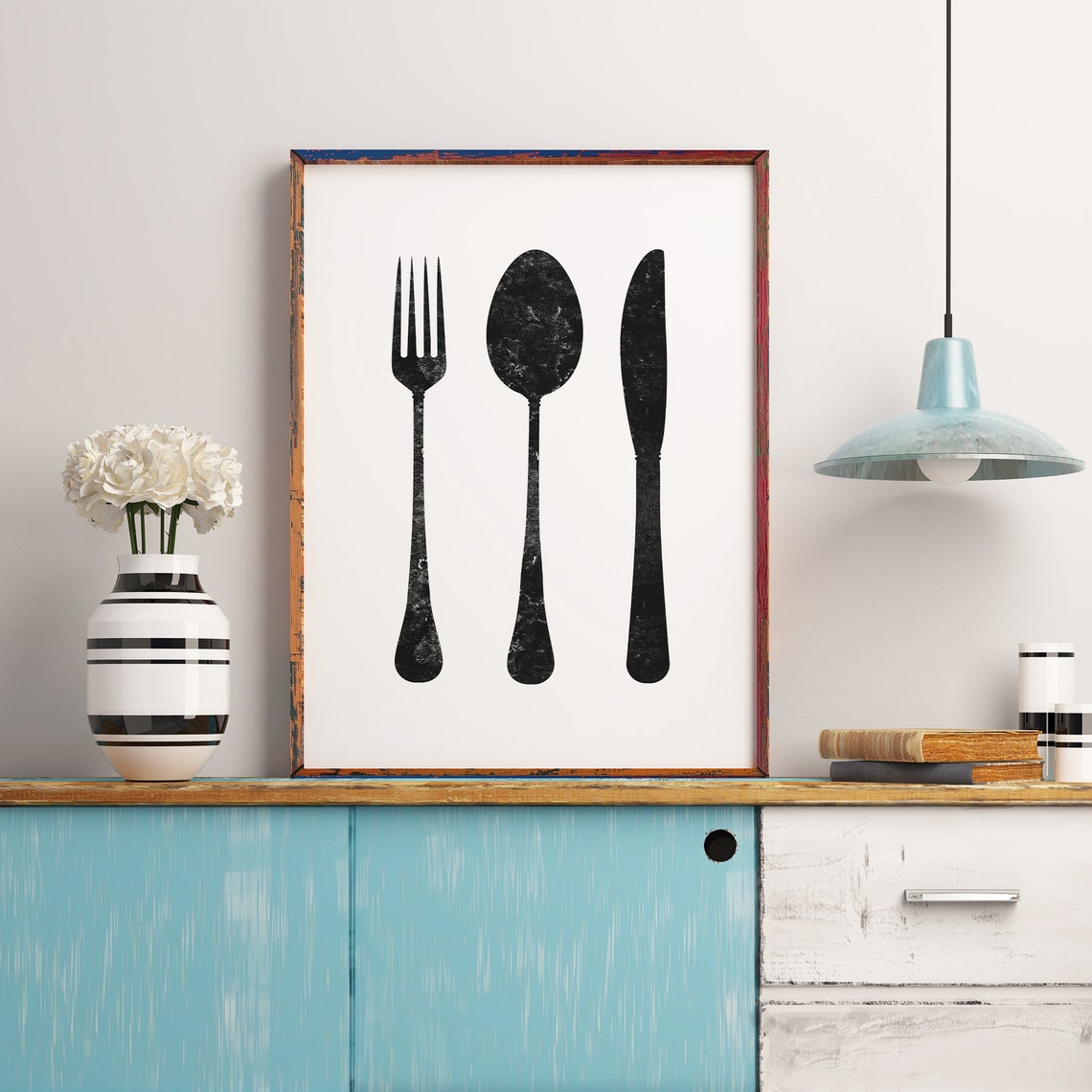 Black Cutlery Silhouette Fork Spoon Knife Minimalist Kitchen Poster - Image 2