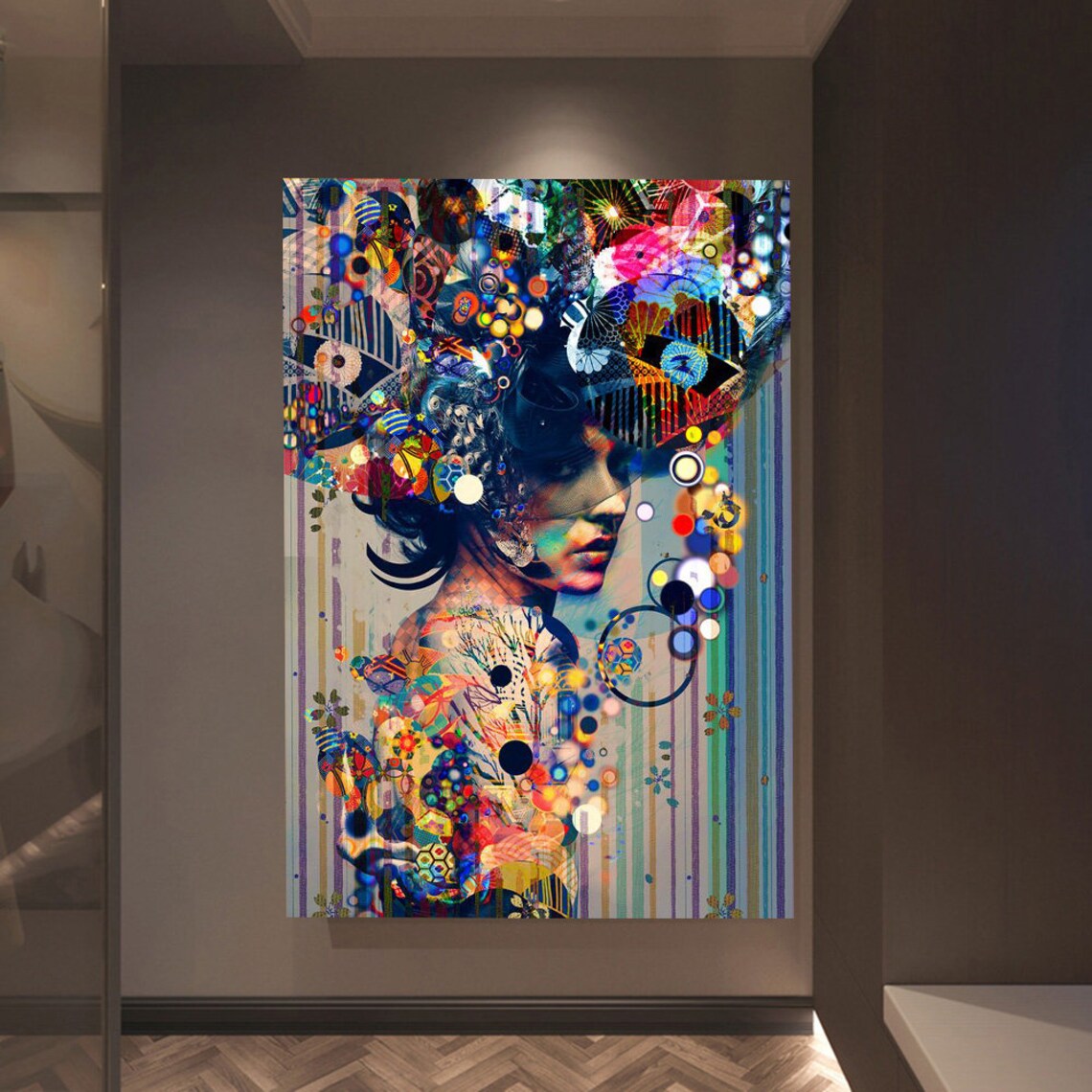 Colorful Surrealist Woman Portrait Collage Floral Pattern Modern Wall Poster - Image 4