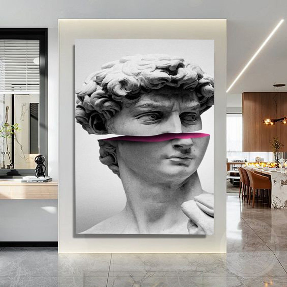 Michelangelo David Statue Head Pink Slice Modern Pop Art Poster - Image 3