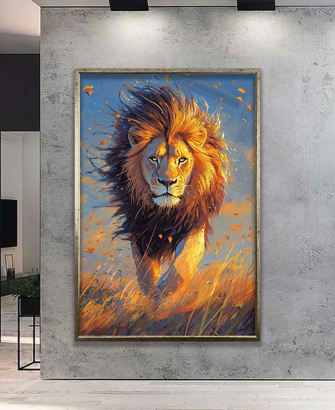 Noble Lion Painting Oil Painting Walking Lion Maned Lion Painting Painting Modern Print Animal Art Large Framed Ready To Hang - Image 2