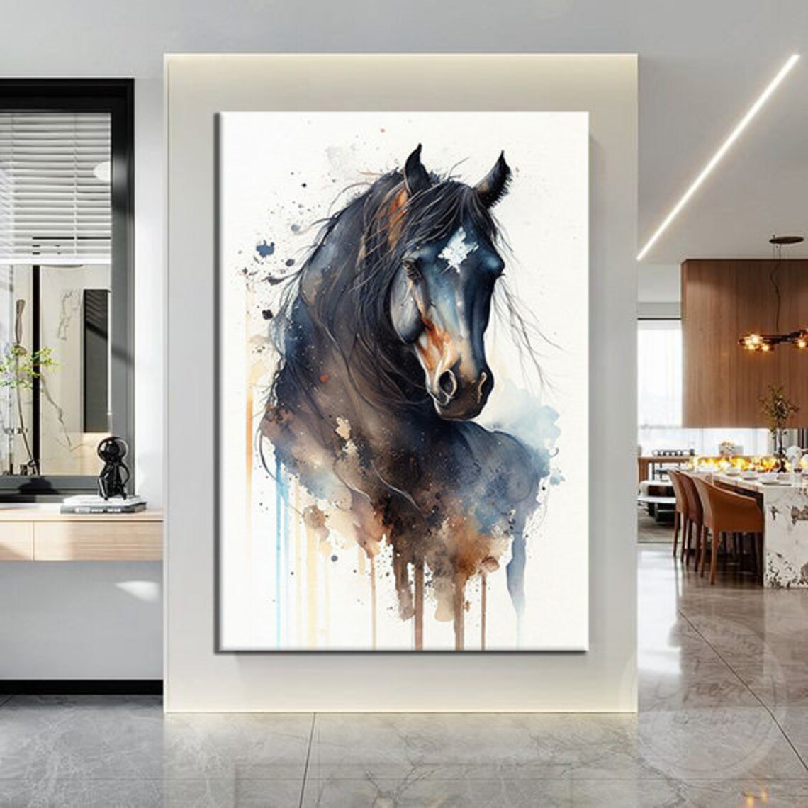 Black Horse Watercolor Splash Art Elegant Equine Portrait Poster - Image 4