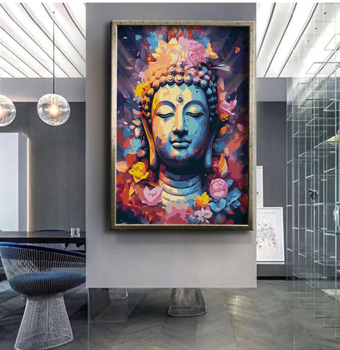Colorful Buddha Face Floral Painting Vibrant Meditation Zen Decor Poster - Image 4