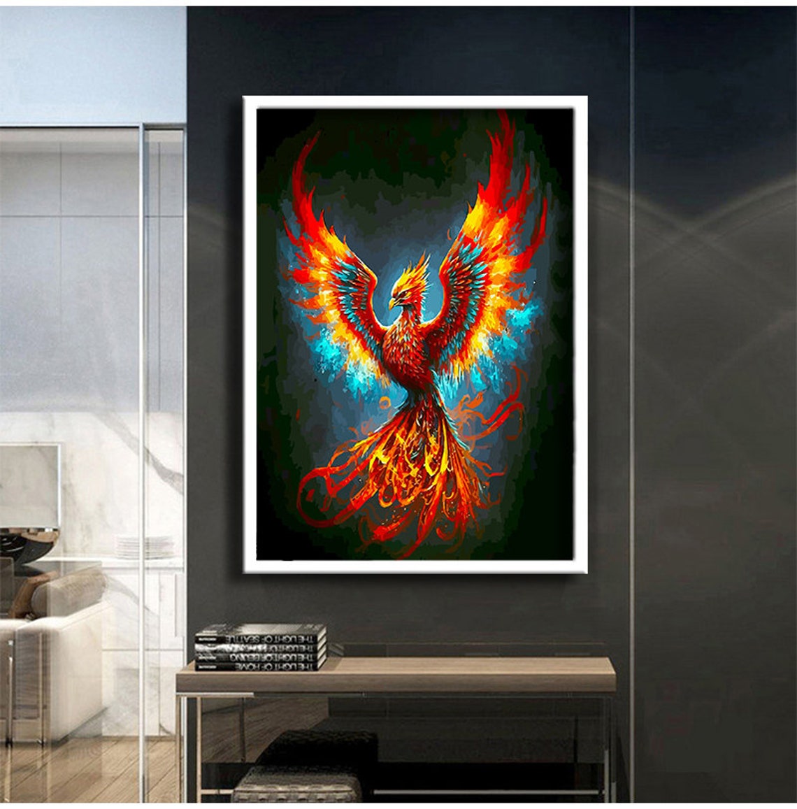 Rising Phoenix Fiery Red Orange Flames Mythical Bird Wall Art Poster - Image 2