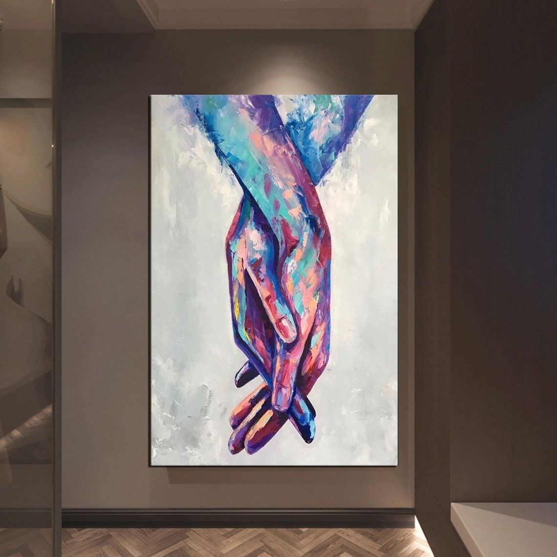 Colorful Lovers Holding Hands Abstract Romantic Couple Love Art Poster - Image 2