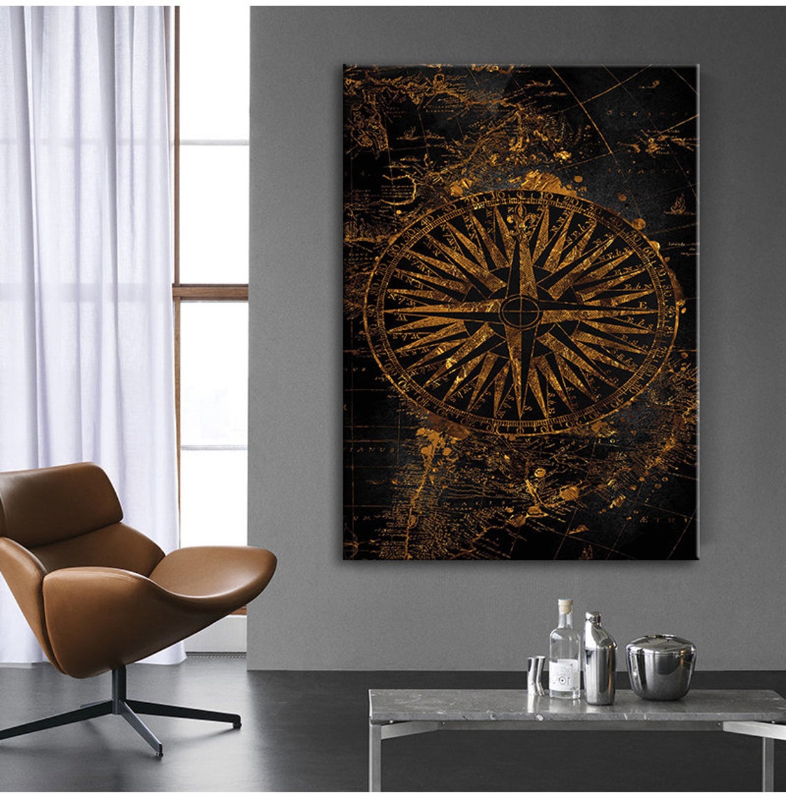 Gold Compass Rose Antique World Map Vintage Nautical Wall Poster - Image 3