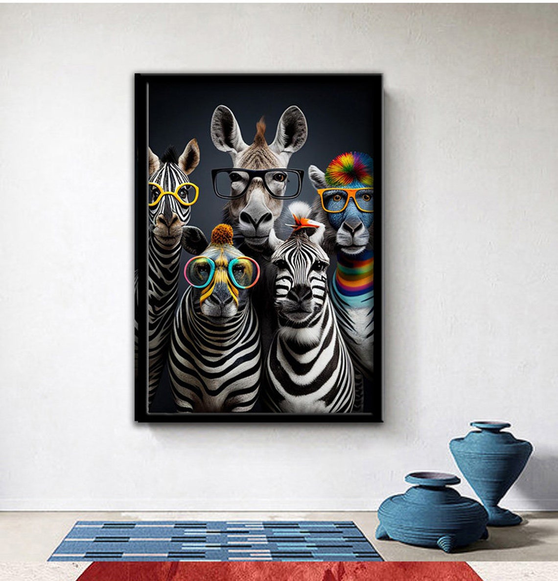Zebras Wearing Colorful Glasses Fun Safari Animal Portrait Art Poster - Image 3