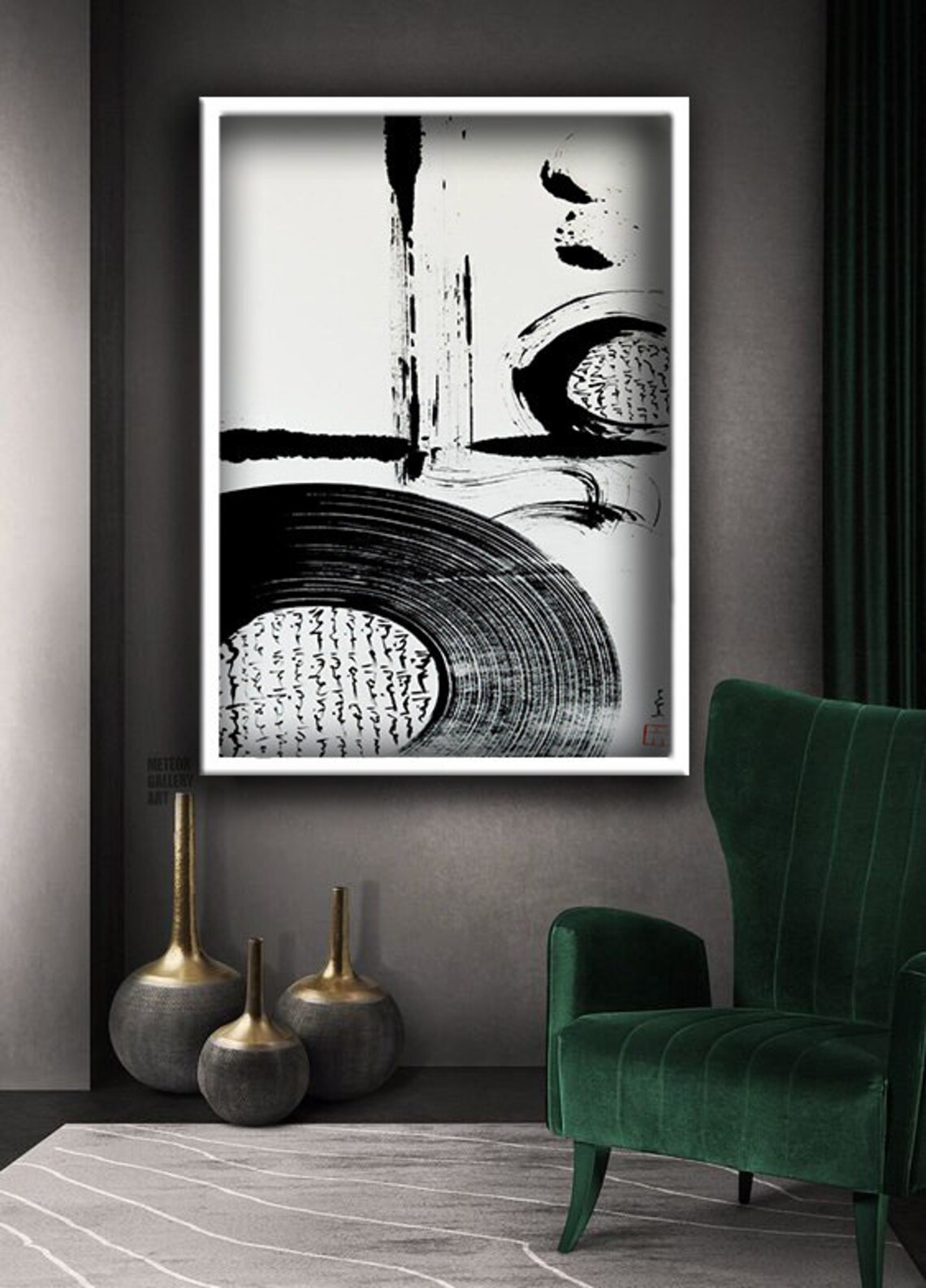 Black White Japanese Ink Brush Abstract Enso Circle Minimalist Poster - Image 3