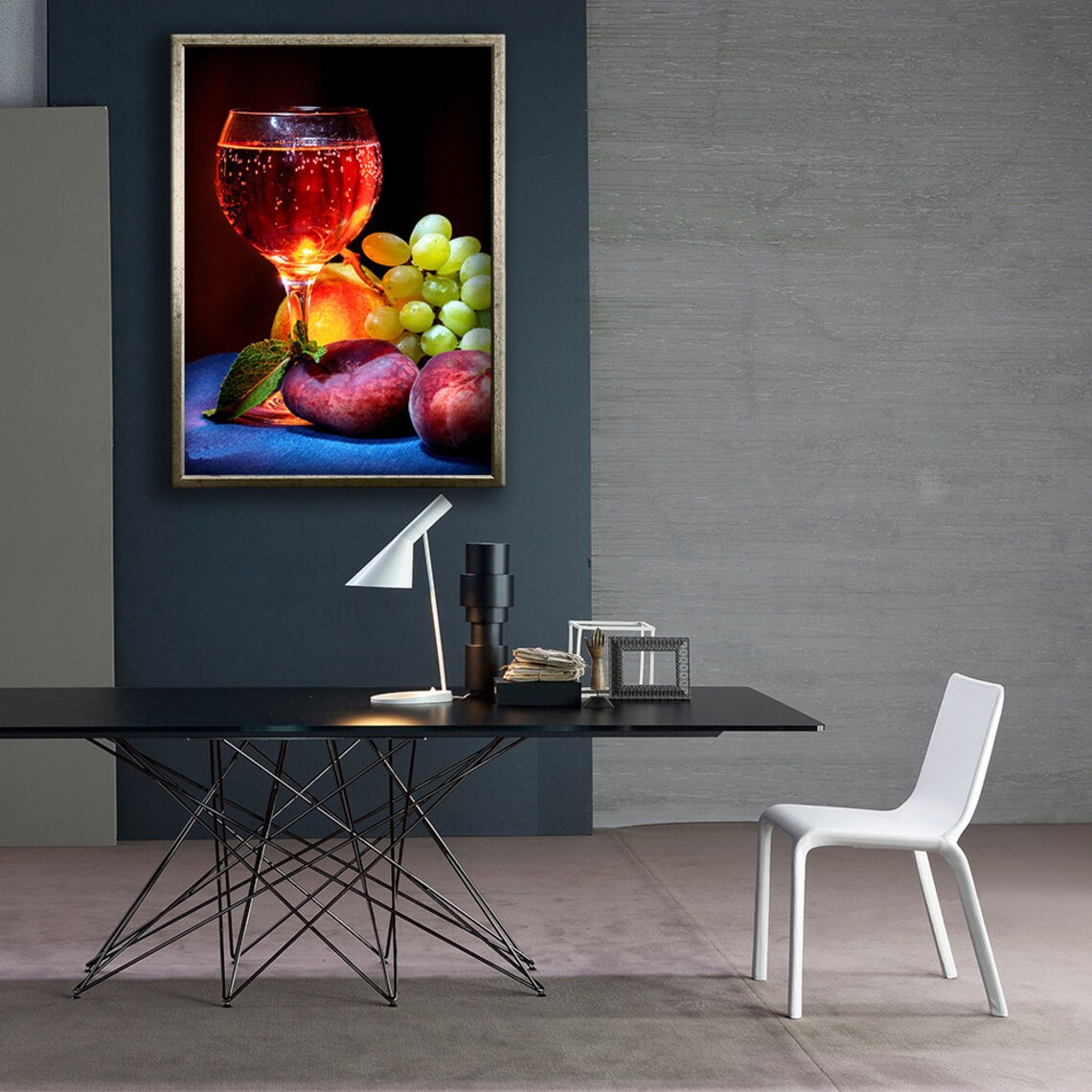 Red Wine Glass Grapes Fruit Elegant Dark Background Photo Poster - Image 2