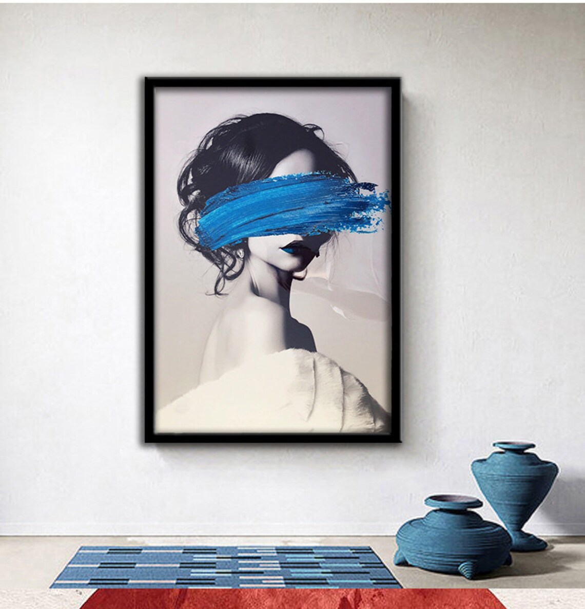 Woman Blue Brushstroke Eyes Portrait Modern Minimal Chic Fashion Wall Poster - Image 4