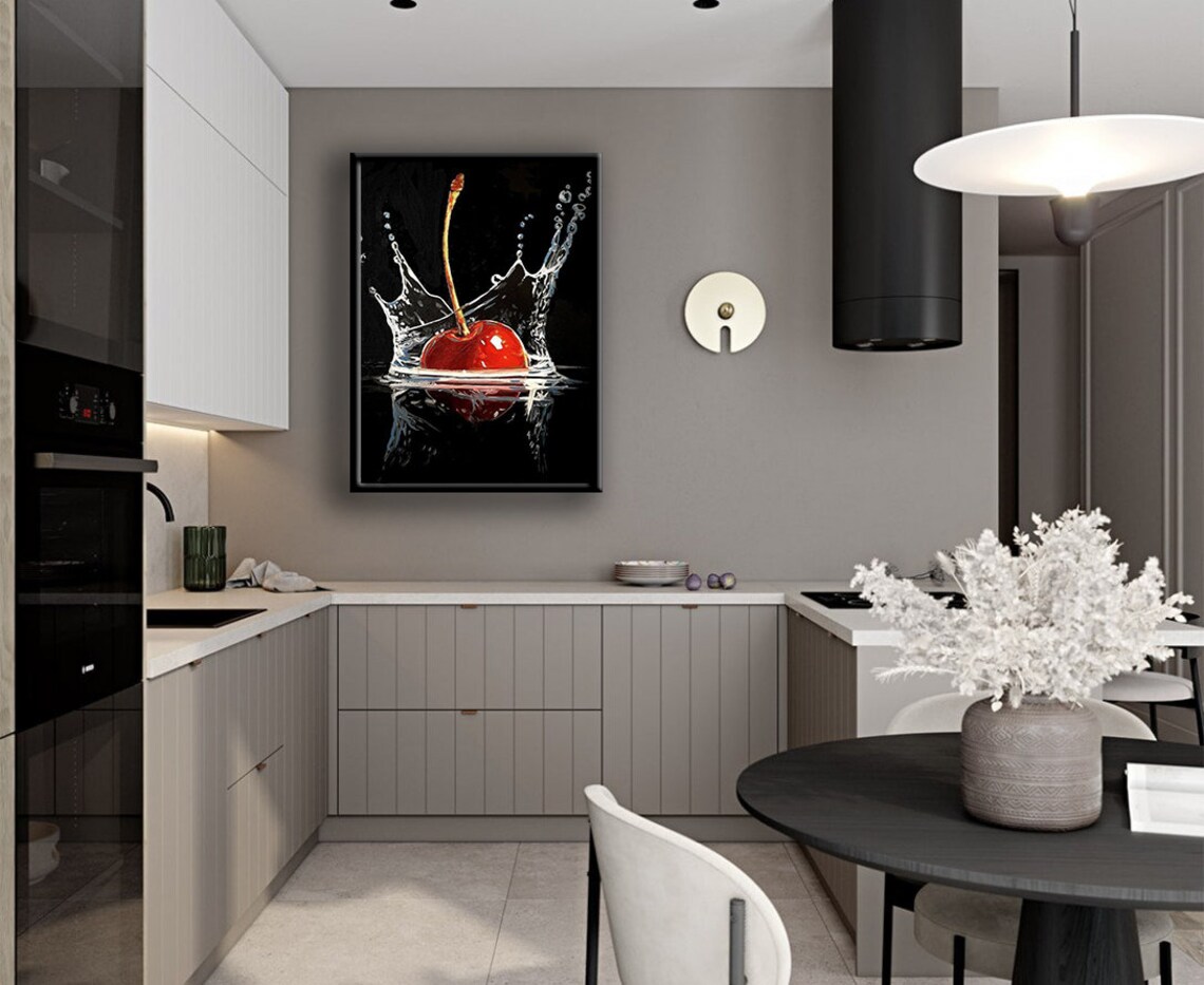 Cherry Falling Into Water New Home Gift Kitchen Decor Painting Kitchen Wall Decor Wall Art Print Ready To Hang Wall Print - Image 3
