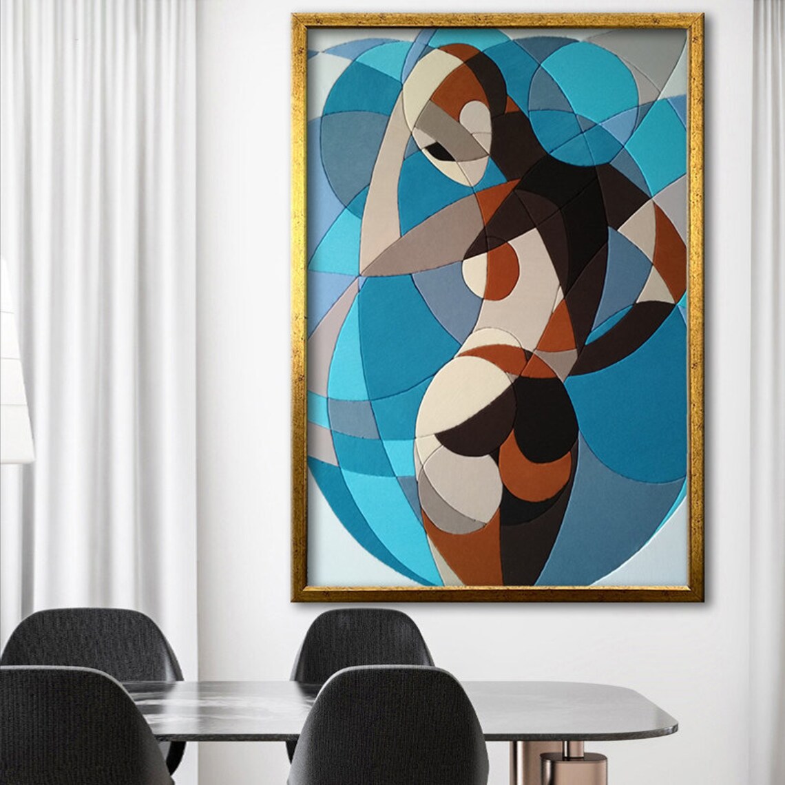 Geometric Abstract Nude Woman Blue Circles Modern Art Poster - Image 4