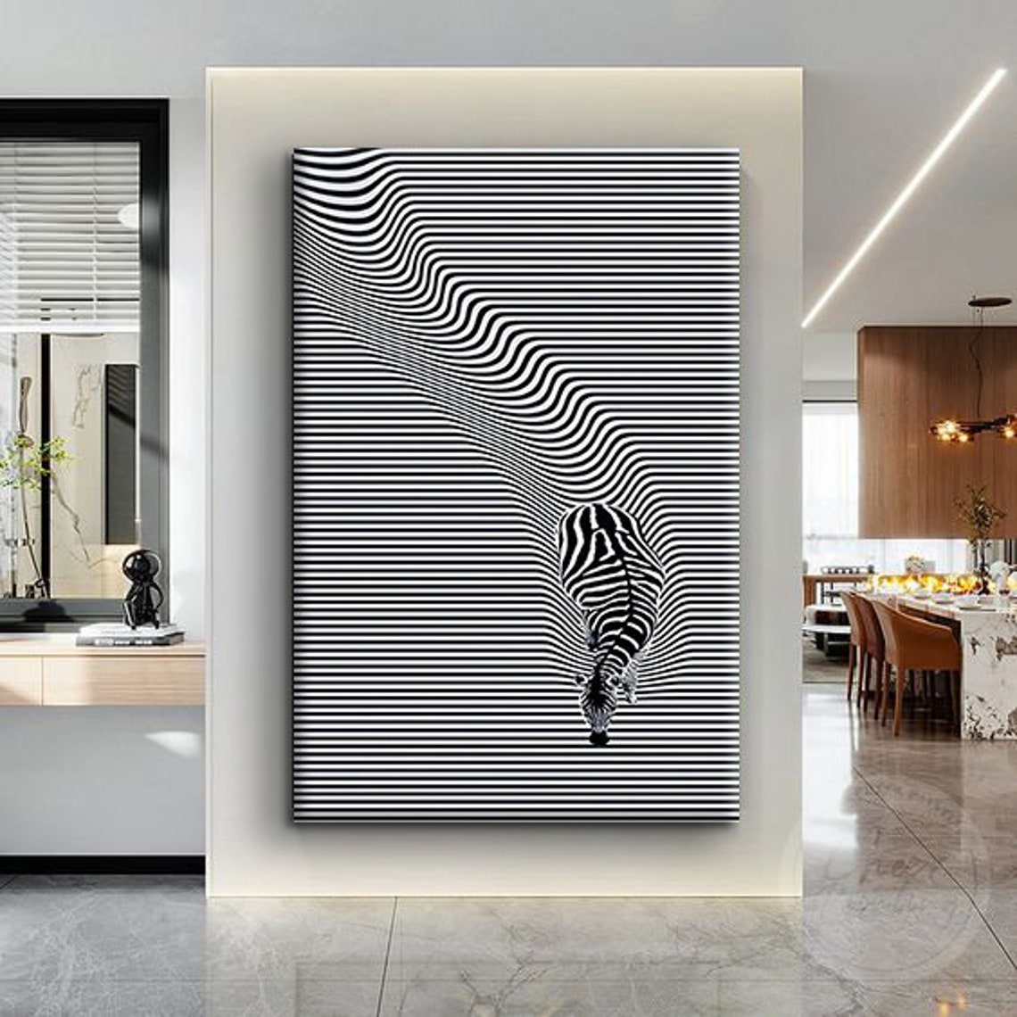 Zebra Optical Illusion Black White Wavy Lines Op Art Wall Poster - Image 4