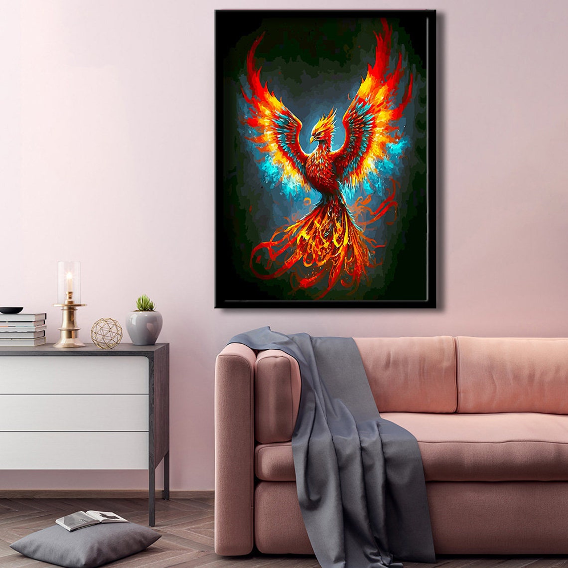 Rising Phoenix Fiery Red Orange Flames Mythical Bird Wall Art Poster - Image 3