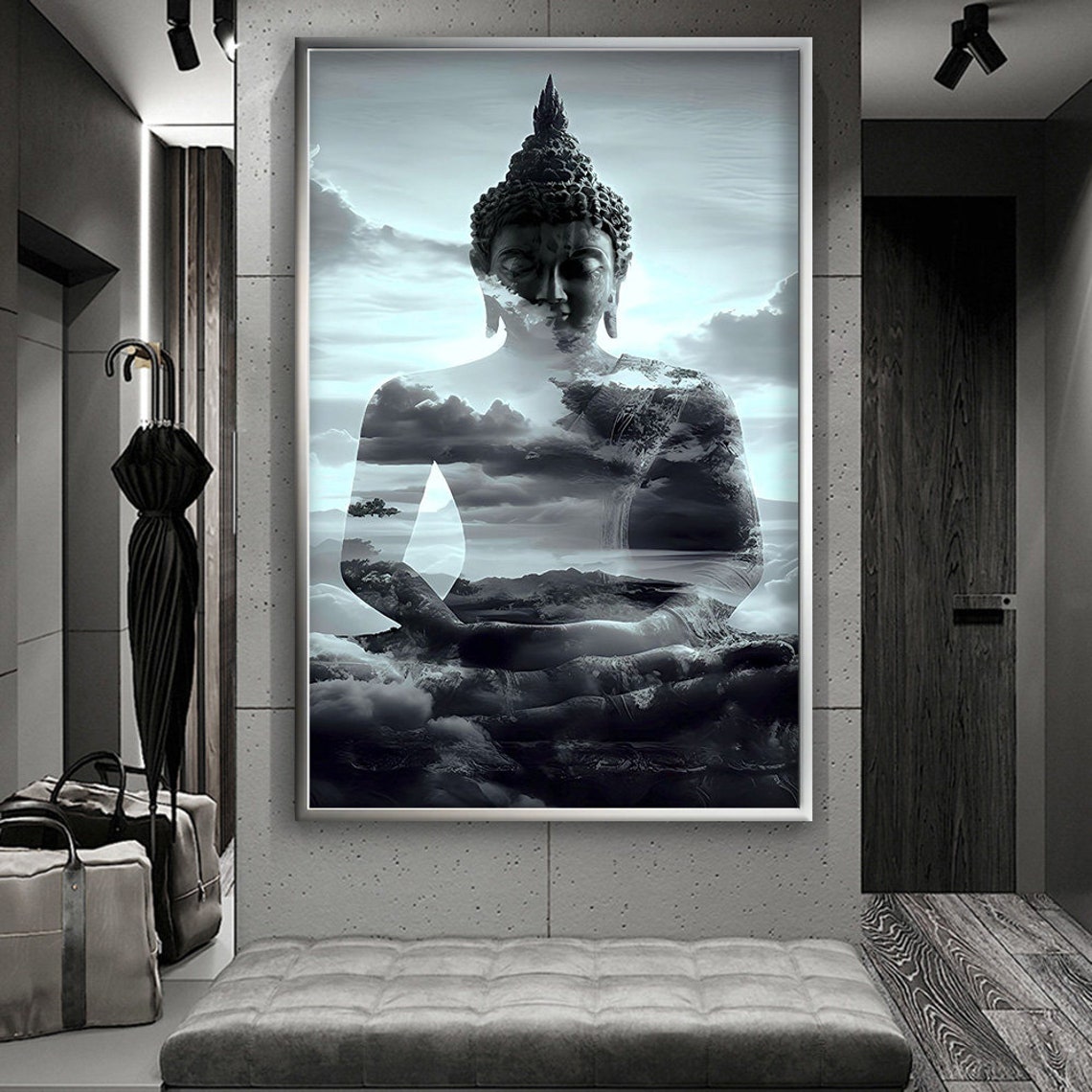 Modern Design Buddha Statue Buddha Statue Wall Decor Surrealist Design Buddha Framed Painting Ready To Hang Free Buddha Statue - Image 2