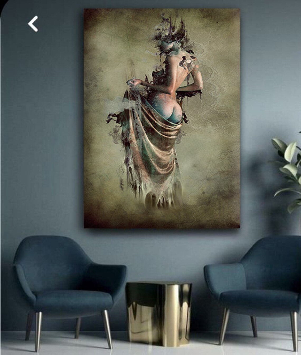 Vintage Nude Woman Back Draped Fabric Aged Parchment Classical Art Poster - Image 2