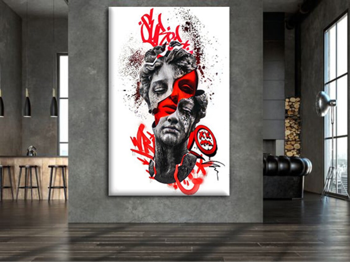 Greek Statue Red Graffiti Ribbon Street Art Modern Sculpture Print - Image 3