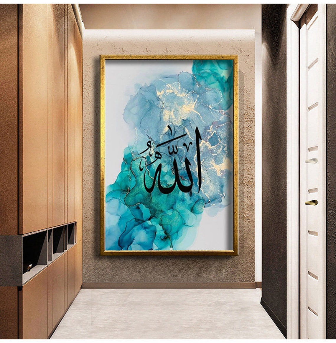 Islamic Allah Calligraphy Turquoise Abstract Muslim Wall Art - Image 4