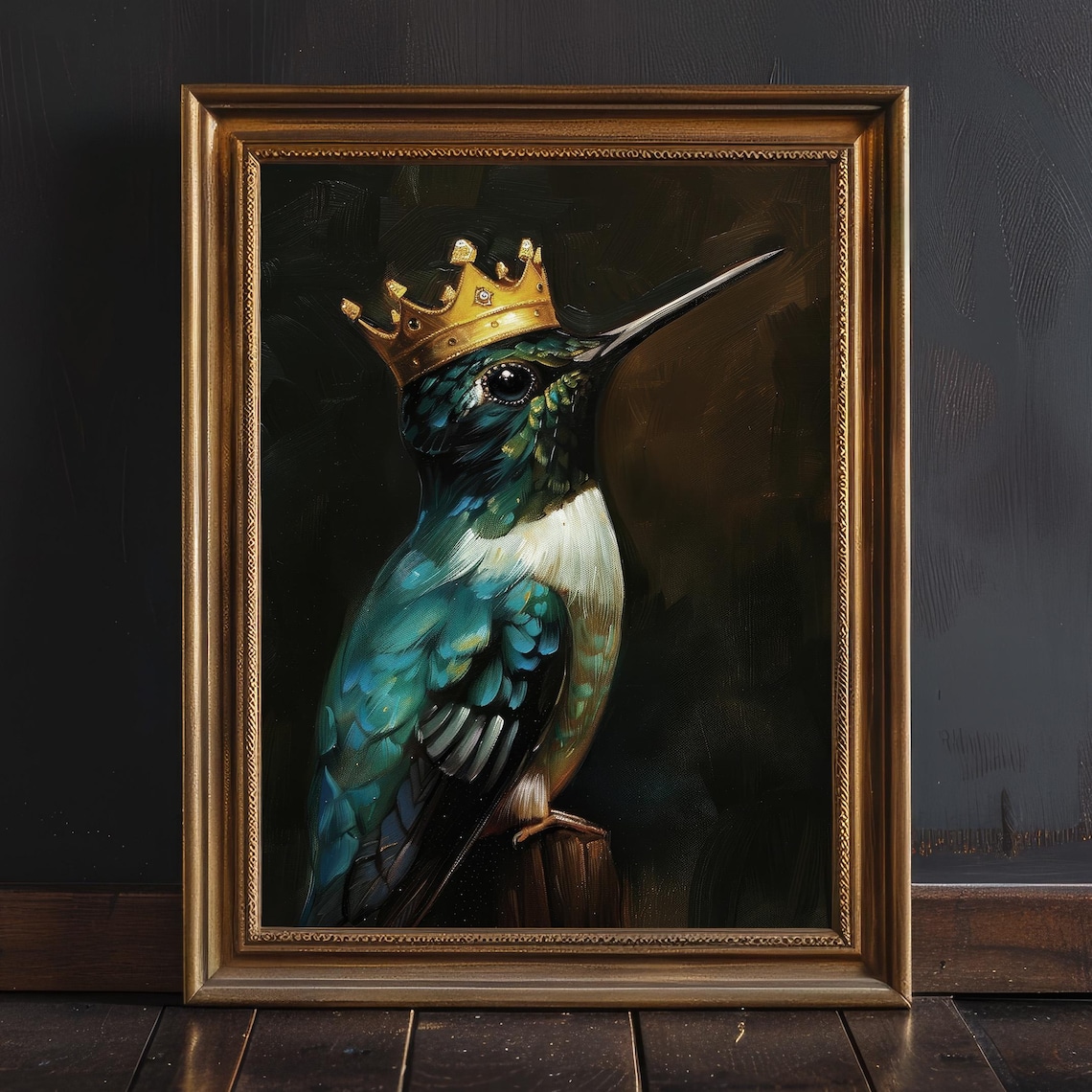 Hummingbird Oil Painting Print, Dark Academia Decor