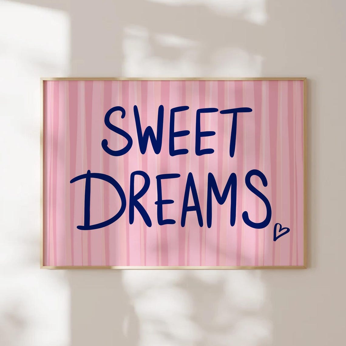 Sweet Dreams Navy Hand Lettered Pink Striped Bedroom Decor Poster