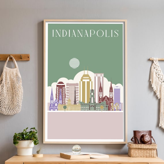 Indianapolis Indiana Colorful Illustrated Downtown Skyline Poster