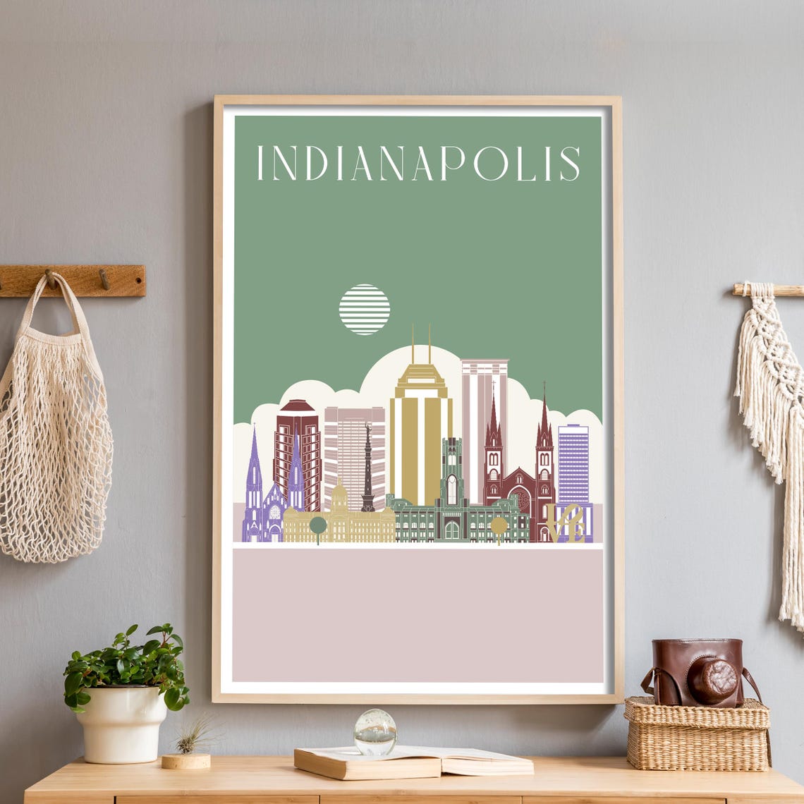 Indianapolis Indiana Colorful Illustrated Downtown Skyline Poster